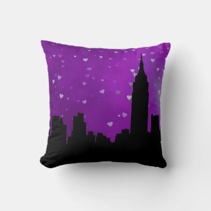 NYC Skyline Silhouette, ESB #1 Purple Heart Throw Pillow