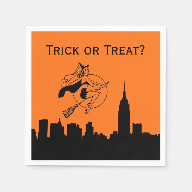 NYC Skyline Silhouette Halloween Cheeky Witch Napkin (Front)