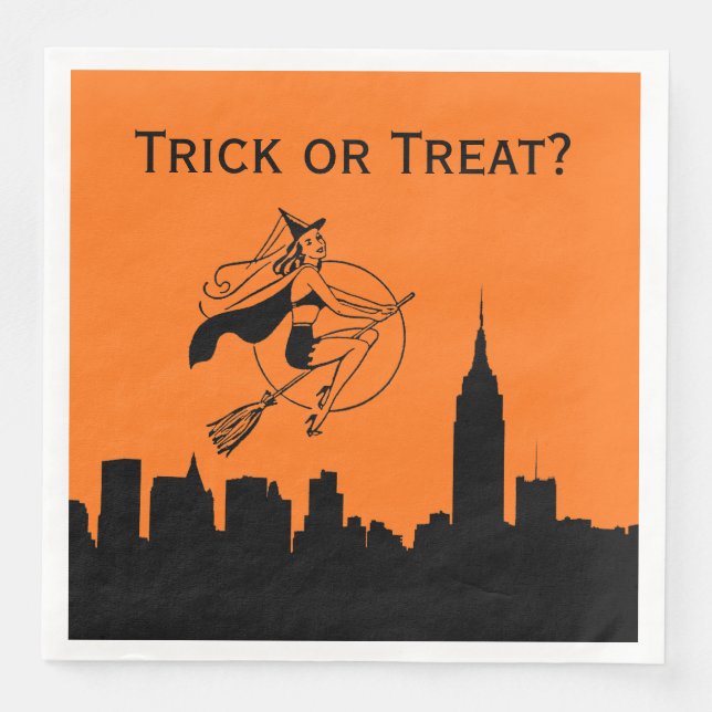 NYC Skyline Silhouette Halloween Cheeky Witch Napkin (Front)