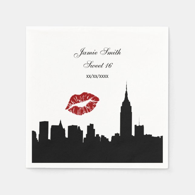 NYC Skyline Silhouette, Kiss ESB #1 BW Napkin (Front)