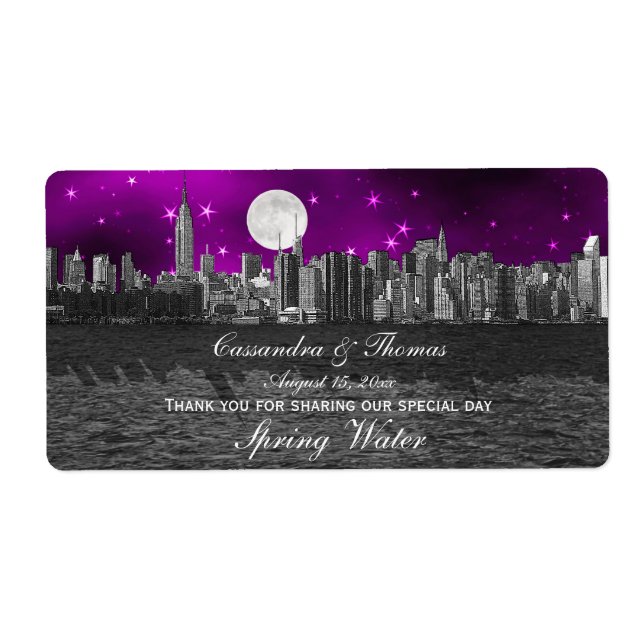 NYC Skyline Silhouette Lune Purple H Bouteille d'e (Devant)