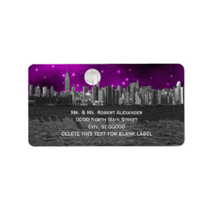 NYC Skyline Silhouette Lune Violet H Étiquette de 