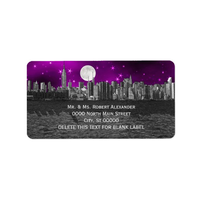 NYC Skyline Silhouette Lune Violet H Étiquette de  (Devant)