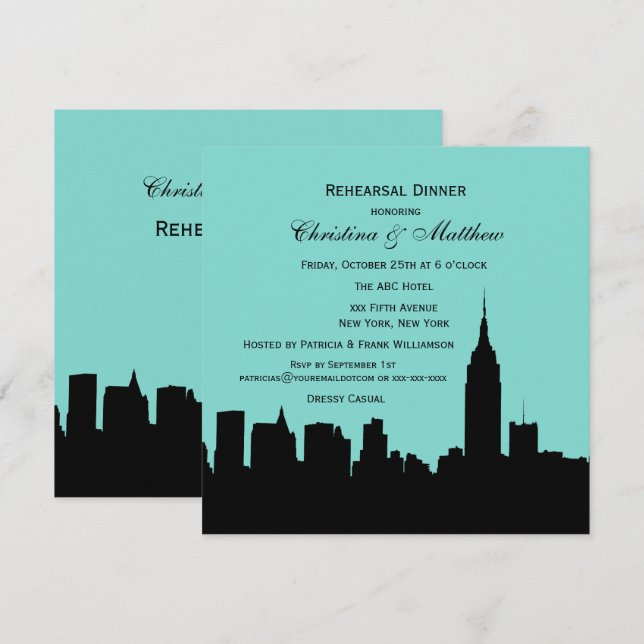 NYC Skyline Silhouette Rehearsal Dinner SQ Invitation (Front/Back)