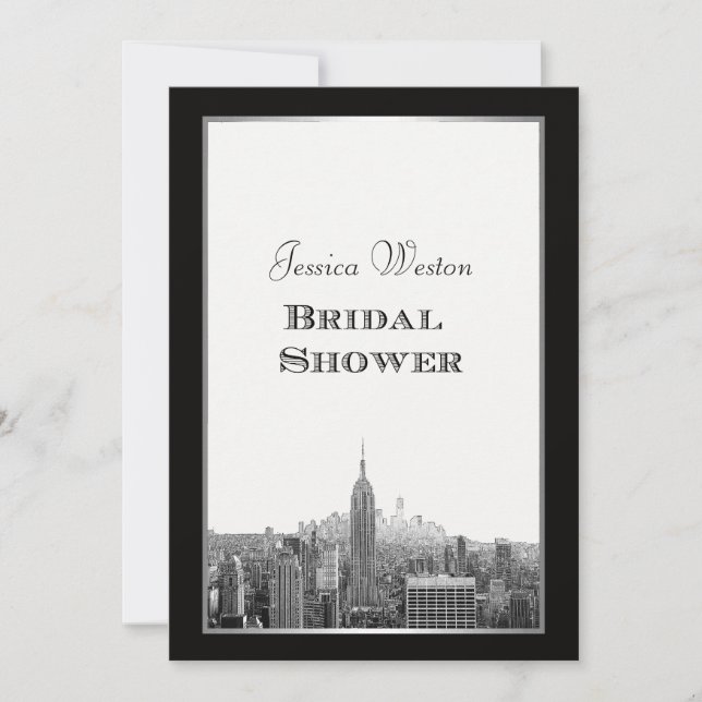 NYC Skyline Top of the Rock ESB Etch Bridal Shower Invitation (Front)