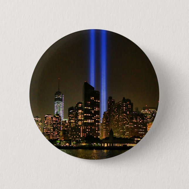NYC Skyline: WTC  9/11 Tribute In Light 2013 #1 2 Inch Round Button (Front)