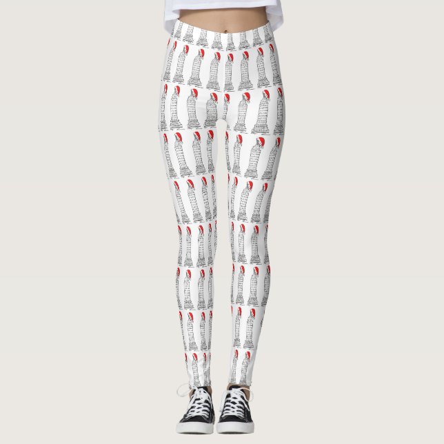 NYC Skyscraper Red Santa Hat Christmas New York Leggings (Front)