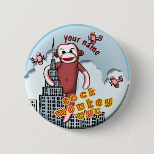 NYC Sock Monkey  2 Inch Round Button