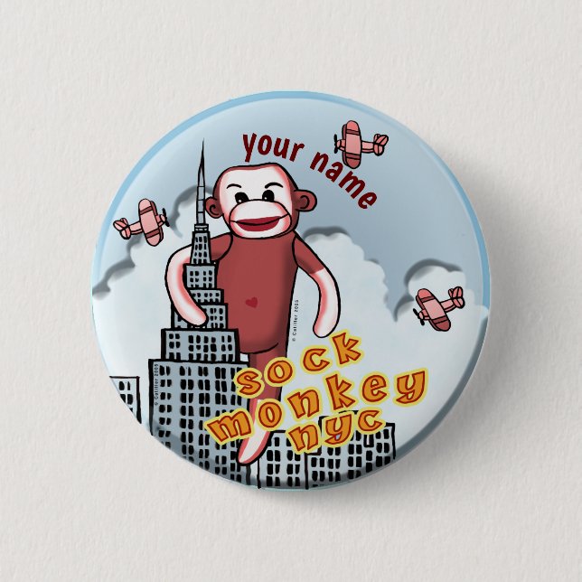 NYC Sock Monkey  2 Inch Round Button (Front)