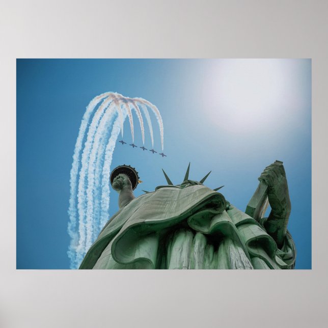 NYC Statue of Liberty and Jets Flying Above Poster (Front)