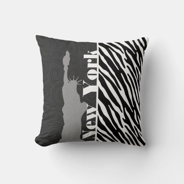NYC; statue of liberty,Black & White Zebra Stripes Throw Pillow (Front)