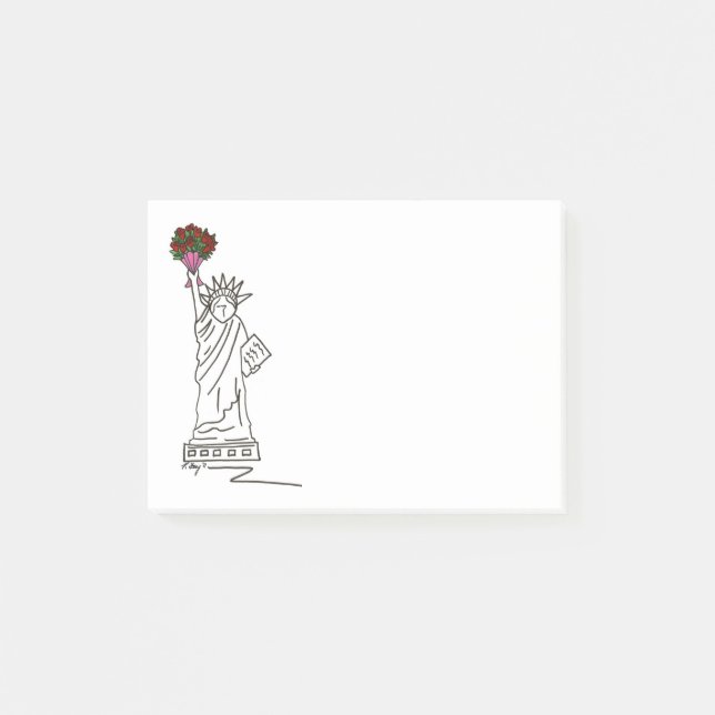 NYC Statue of Liberty Pink Flower Bouquet Post Its Post-it Notes (Front)