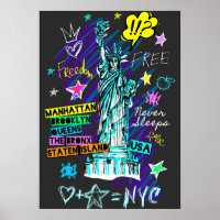 NYC Statue of Liberty Travel Doodle Art