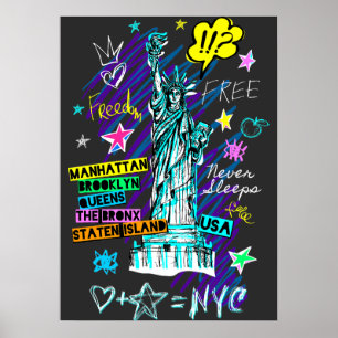 NYC Statue of Liberty Travel Doodle Art  Poster