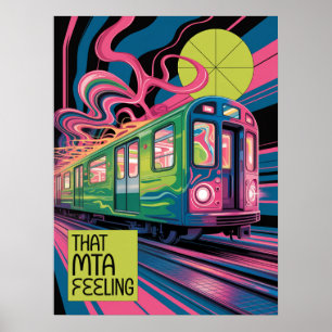 NYC Subway Transit Psychedelic MTA Train Art Style Poster