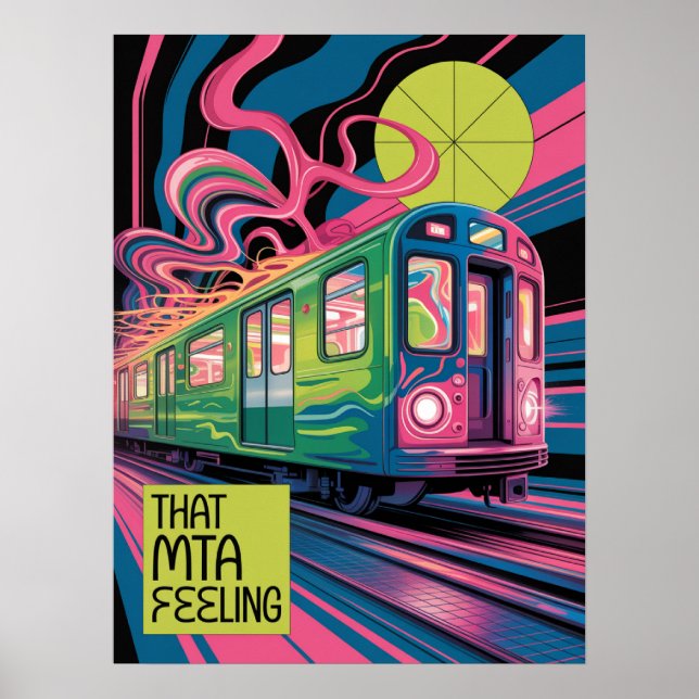 NYC Subway Transit Psychedelic MTA Train Art Style Poster (Front)