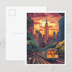 NYC USA Vintage Illustration Travel Postcard
