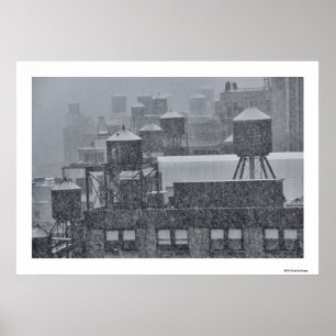 NYC Water Towers During Freak October Snow Storm Poster