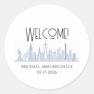 NYC Wedding personalized minimal Welcome bag Classic Round Sticker