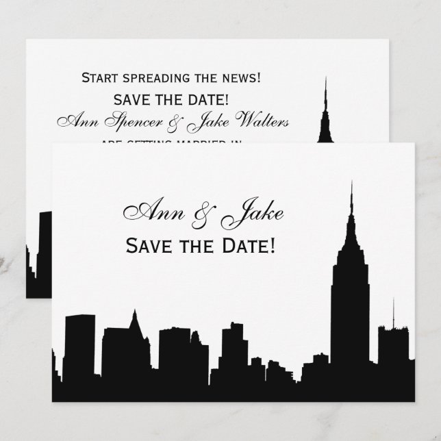 NYC Wide Silhouette DIY BG Colour Save the Date Wh Invitation (Front/Back)