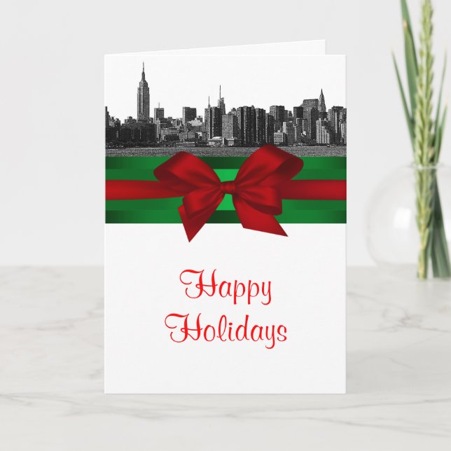 NYC Wide Skyline Etched BW Christmas Holiday (Front)