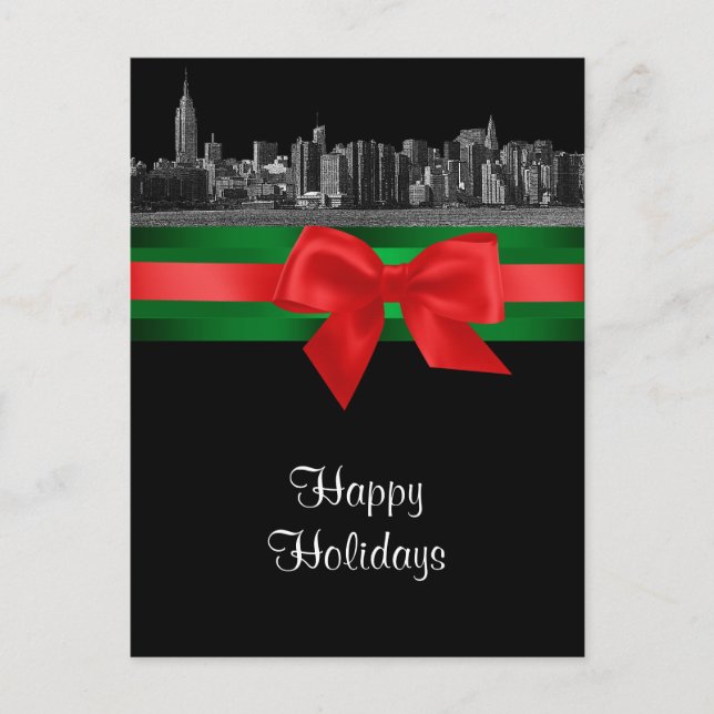 NYC Wide Skyline Etched BW Christmas Holiday 2 (Front)
