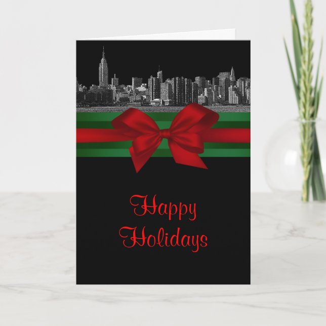 NYC Wide Skyline Etched BW Christmas Holiday 2 (Front)