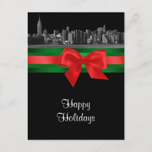 NYC Wide Skyline Etched BW Christmas Holiday 2 Postcard