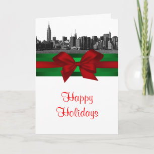 NYC Wide Skyline Etched BW Christmas Holiday Card