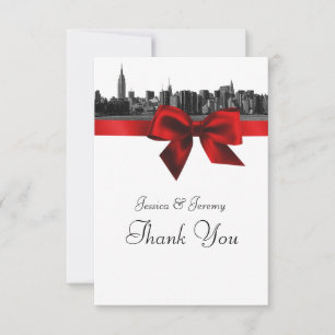 NYC Wide Skyline Etched BW Dark Red Thank You