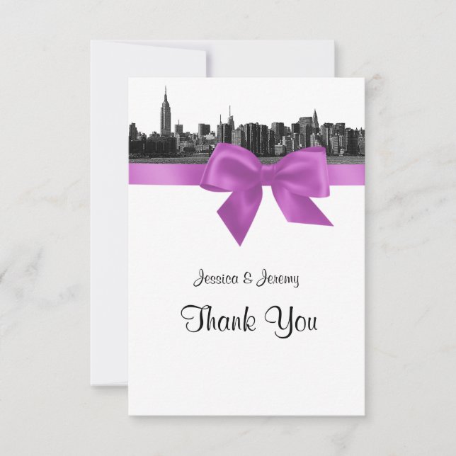 NYC Wide Skyline Etched BW Lilac Thank You (Front)