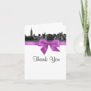 NYC Wide Skyline Etched BW Lilac Thank You Card