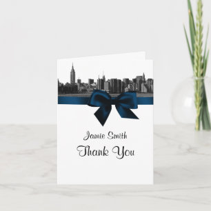 NYC Wide Skyline Etched BW Navy Blue Thank You #2