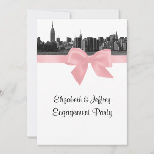 NYC Wide Skyline Etched BW Pink Engagement Party Invitation