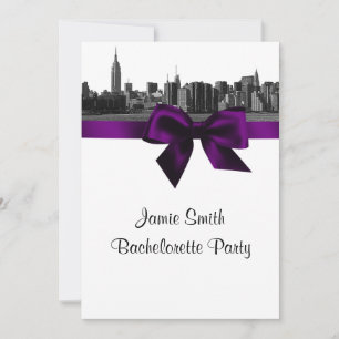 NYC Wide Skyline Etched BW Purple Bachelorette Pty Invitation