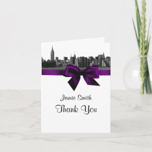 NYC Wide Skyline Etched BW Purple Thank You #2 Card