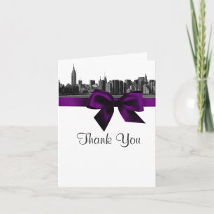NYC Wide Skyline Etched BW Purple Thank You Card