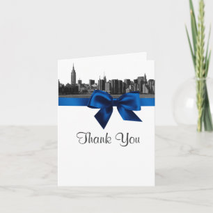 NYC Wide Skyline Etched BW Royal Blue Thank You Card