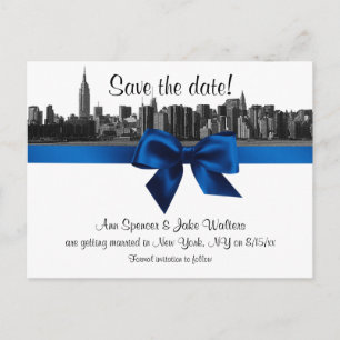 NYC Wide Skyline Etched BW Royal Save the Date Announcement Postcard