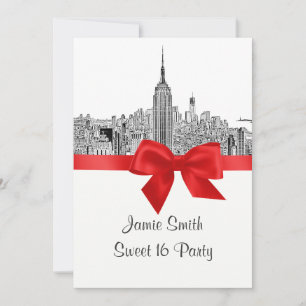 NYC Wide Skyline Etched Sweet Sixteen Invitation