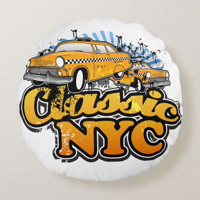 NYC Yellow Cab Logo Round Pillow (Front)