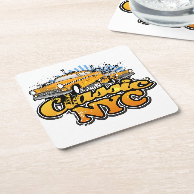 NYC Yellow Cab Logo Square Paper Coaster (Angled)