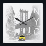 Nyc Yellow Taxi Brooklyn Bridge Pop Art Picture Square Wall Clock<br><div class="desc">New York City Nyc Yellow Taxi Brooklyn Bridge Pop Art Picture</div>