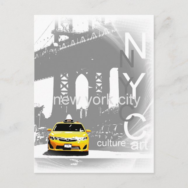 Nyc Yellow Taxi New York City Brooklyn Bridge Postcard (Front)