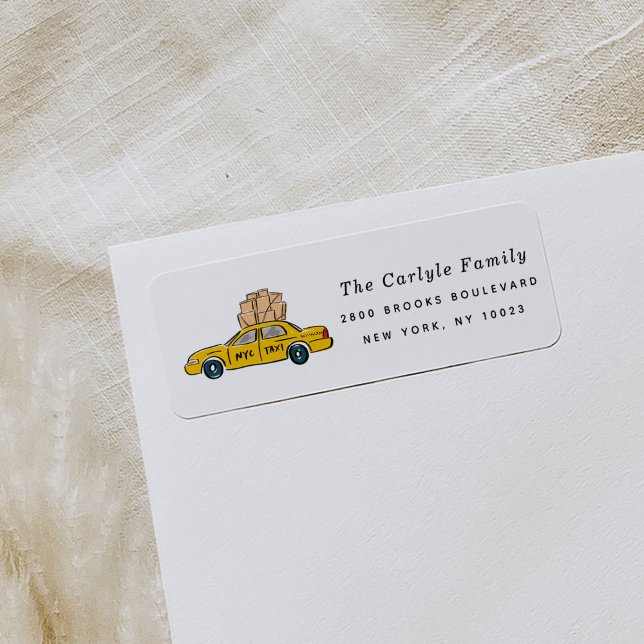 NYC Yellow Taxi Return Address Labels (Yellow New York City taxi moving announcement return address labels.)