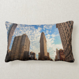 NYC's Flatiron Building, Wide View, Puffy Clouds Lumbar Pillow