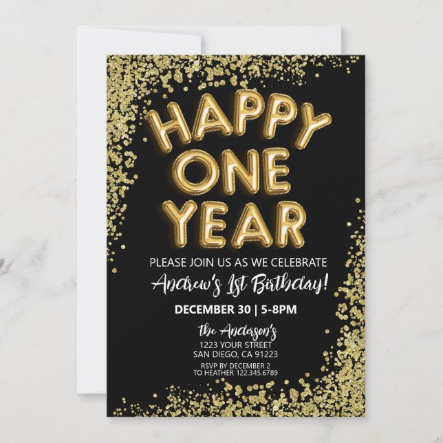 NYE 1st New Years Birthday Happy One Year Invite (Front)