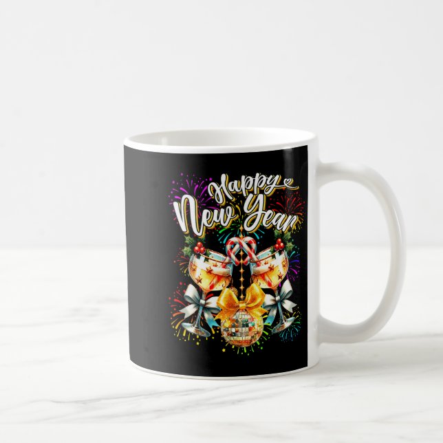 Nye Champagne Disco Coquette Bow New Year Firework Coffee Mug (Right)
