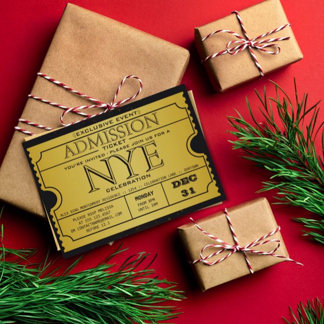 NYE Gold Black Modern Ticket Party Invitation (Creator Uploaded)