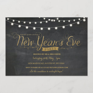 NYE New Year Year's Eve Party Gold Chalk Invite